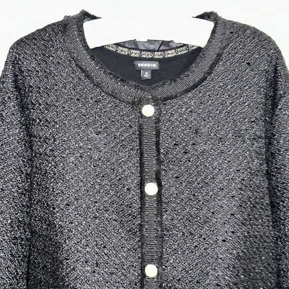 IS 3X Black Button Front Tweed Blazer with Gold Tone Pearl Buttons and Pockets - Picture 3 of 13